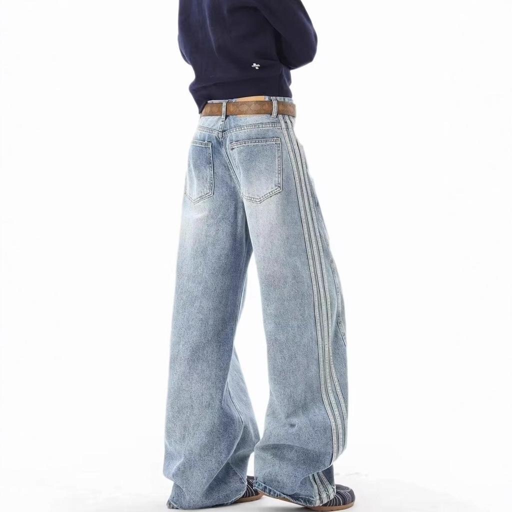 JYL Unisex Bootcut Jeans American Vintage Spring Niche Loose Trendy Couple Denim