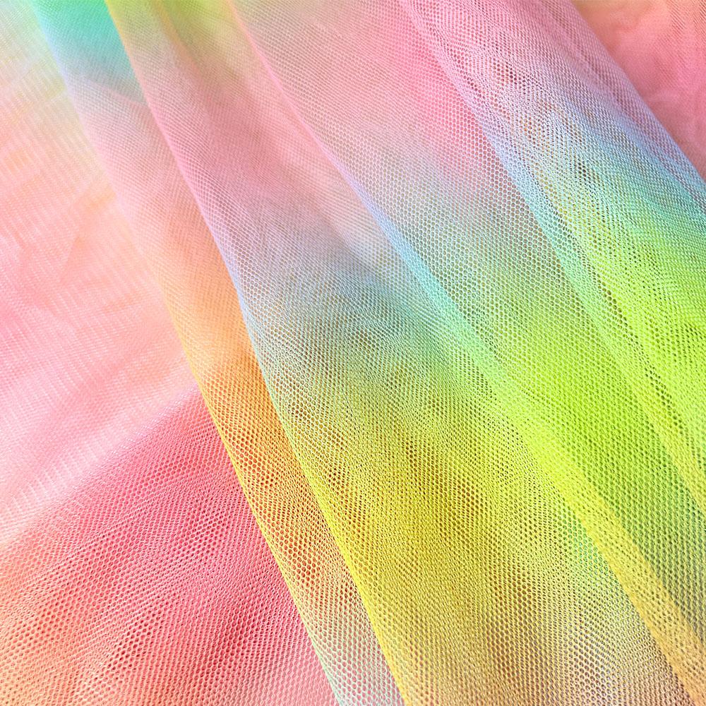 

160x90cm Soft Rainbow Tulle Fabric Hexagon Mesh For Tutu Dress Making Photo Background Cloth Wedding Bride Gown Xmas Party Decor 63x35in(160x90cm)