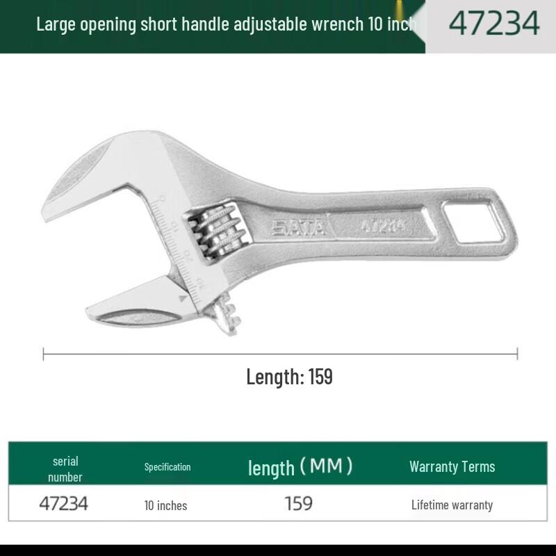 SATA 47234 Large Opening Short Handle Adjustable Wrench