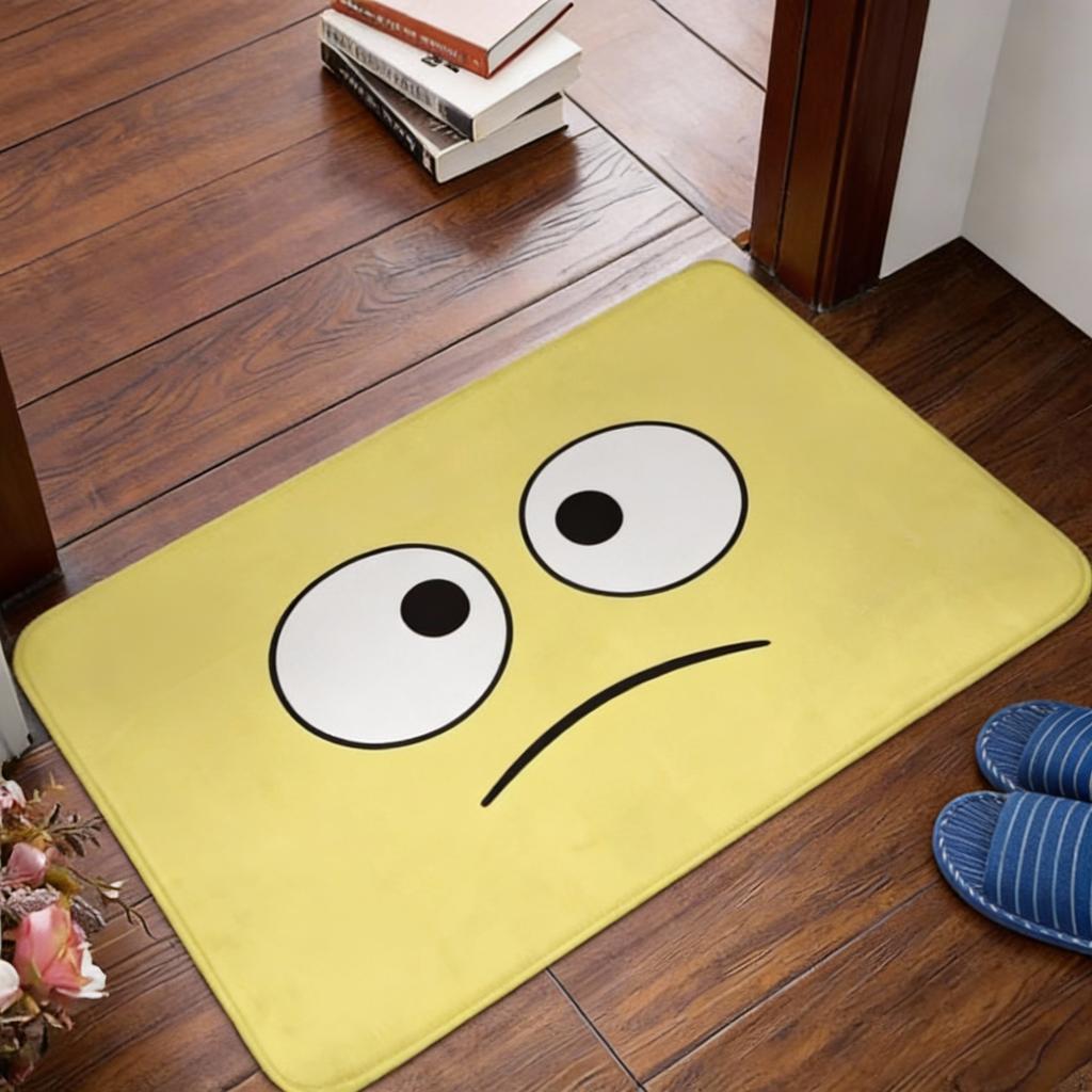 1pc Flannel Doormat, Outdoor Indoor Door Mat, Souvenir and Holiday Gift, Smiling Friend Logo Doormat, Rectangular Floor Mat