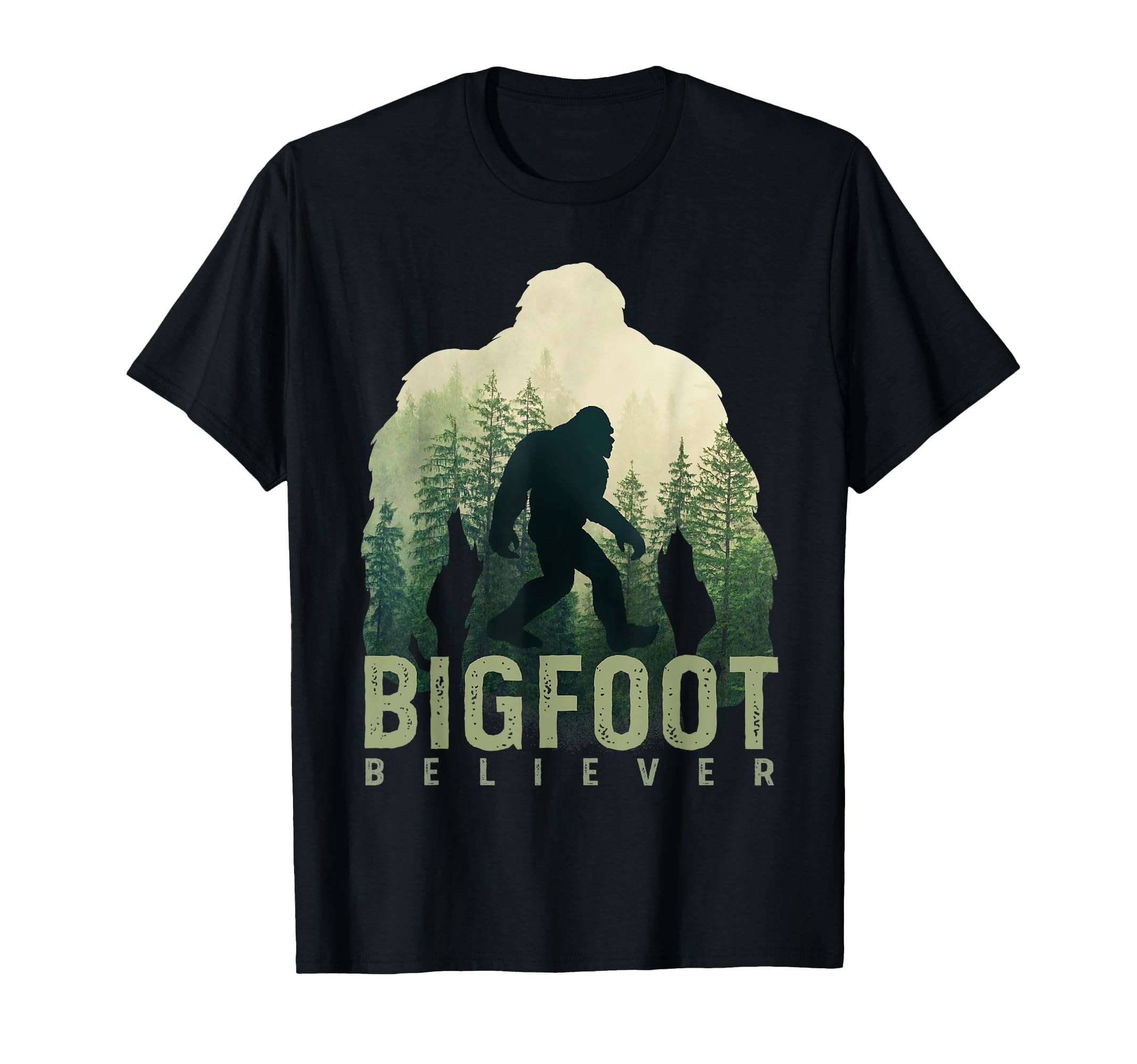 Футболка с изображением Сасквоча Йети, природа, двойная экспозиция, Бигфут