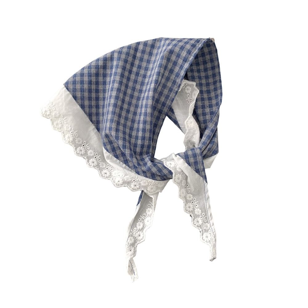 Fashion Lace Padded Headscarf Plaid Design Linen Fabric Hairband Scarf Cotton Material Triangle Scarf Women's