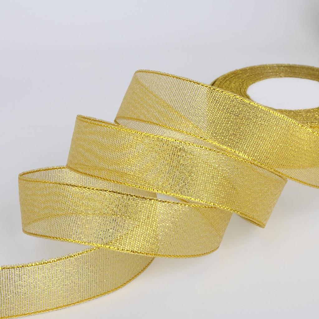 22m Złota i Srebrna Brokatowa Satynowa Wstążka do DIY Ciasta, Pakowania Prezentów Urodzinowych i Dekoracji
