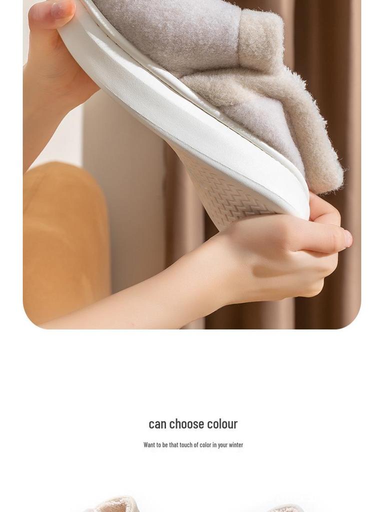 Winter Couple Full Wrap Cotton Slippers - Indoor, Warm, Non-slip, Plush, Thick Sole, Heel