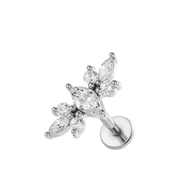 Hot Sale Body Jewelry: Titanium Labret Flatback Tragus Earring Stud Internal Thread Zircon Rings
