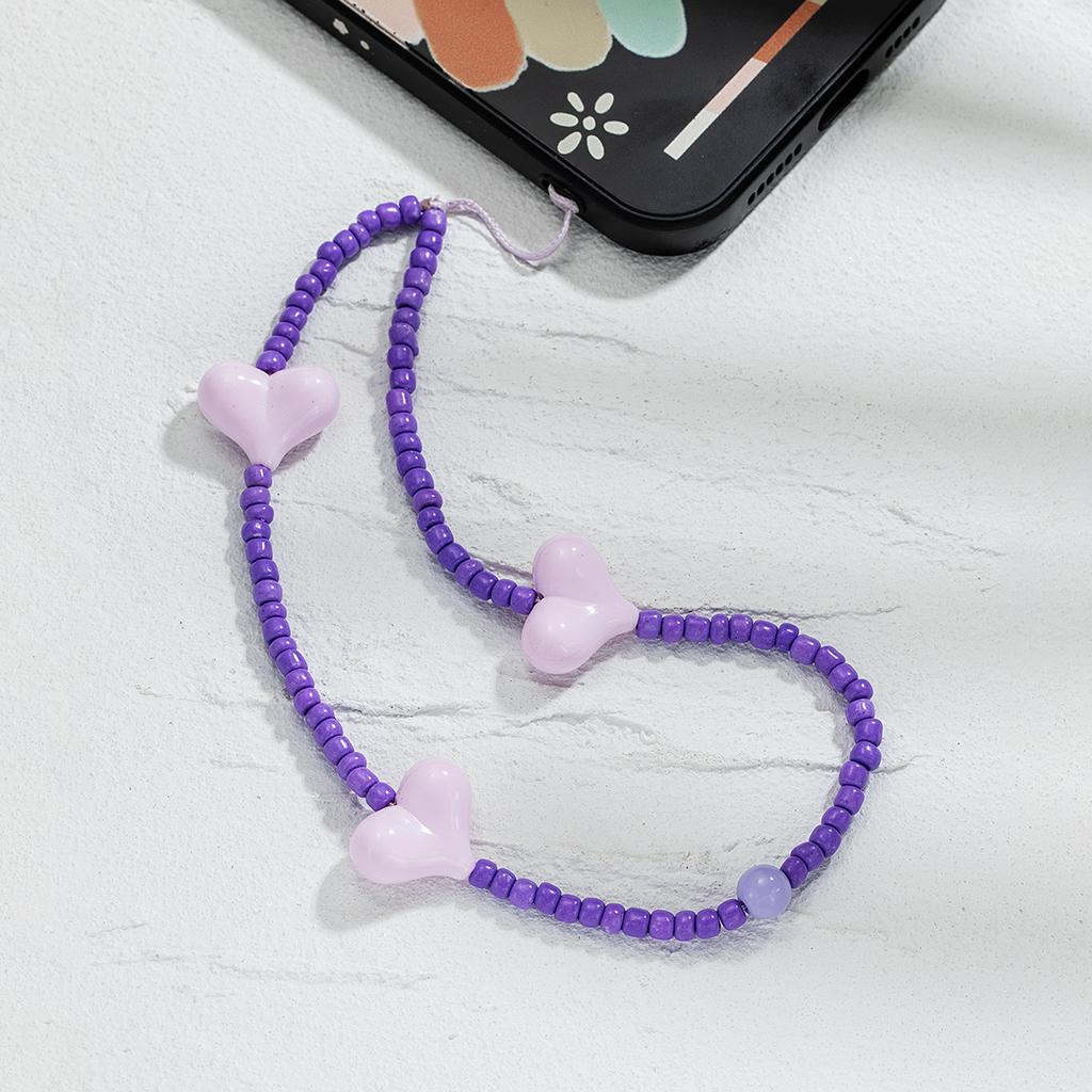 Simple Fashionable Black Peach Heart Beaded Mobile Phone Chain for Men and Women Versatile Fashion Phone Accessories Jewelry