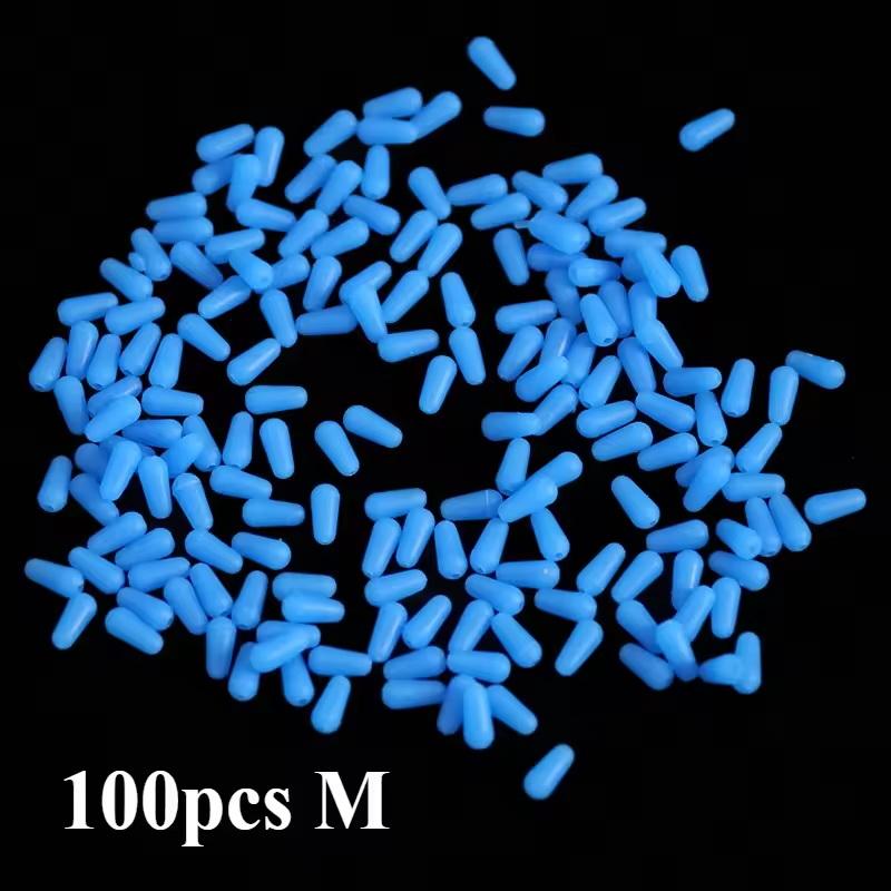 100Pcs/Lot Anti-Tangling Rubber Fishing Float Blue Oval Stopper Fishing Float Space Beans Seatool Fishing Bobber Accessories