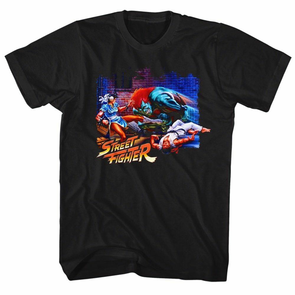 Street Fighter Alley Fight Black Adult T-Shirt