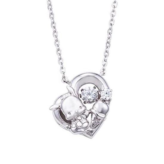 White Clover Pochacco Sanrio Characters Dancing Stone Necklace Pendant Open Heart Silver Color 925 Cubic Zirconia SAPOC-N005RD