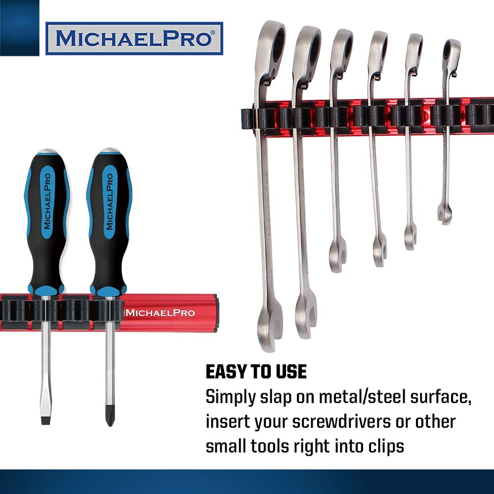 MichaelPro MP014030 Magnetic Screwdriver and Small Tool Aluminum Rail Storage for 16 Magnetic Screwdriver Organizer Organizer, Screwdrivers/Tools,