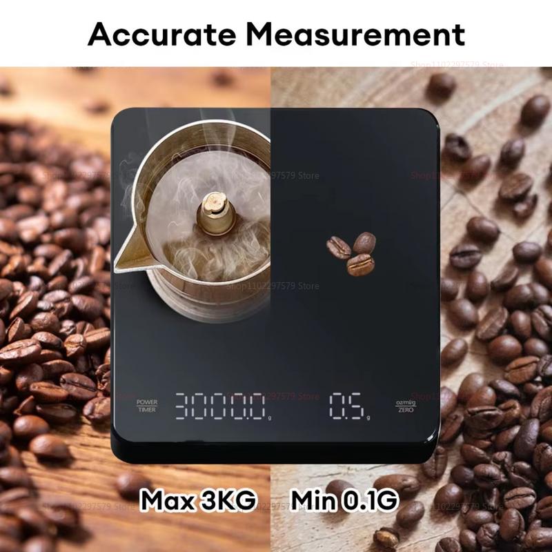 Digital Coffee Scale 0.1g to 3kg with Timer LED Screen for Espresso and Baking USB High Precision Kitchen Weighing in Oz ml g