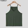 INCERUN Hauts à bretelles pour hommes Décontracté Col en V Sans manches Débardeurs Camisole unis