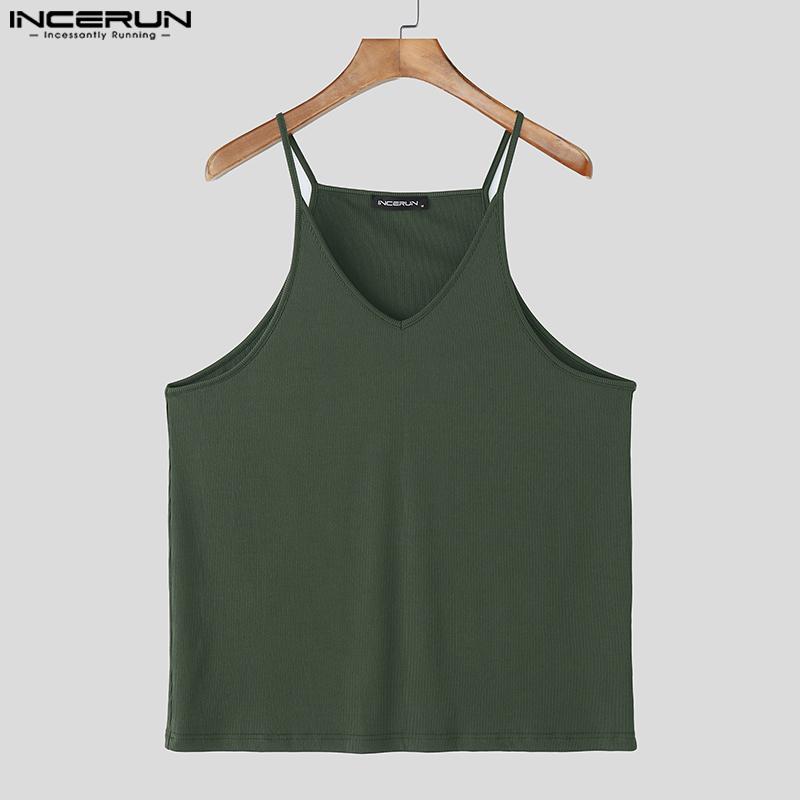 INCERUN Hauts à bretelles pour hommes Décontracté Col en V Sans manches Débardeurs Camisole unis