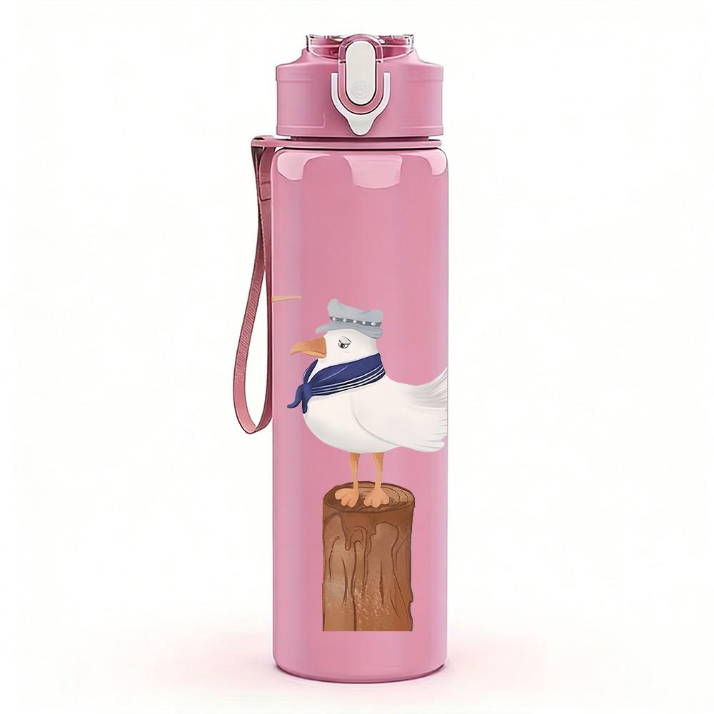 1PC Three Wooden Seagull Bird Print 750ml Color Plastic Sports Water Bottle Leakproof Flip Straw Lid Suitable for Sports Office Home Use