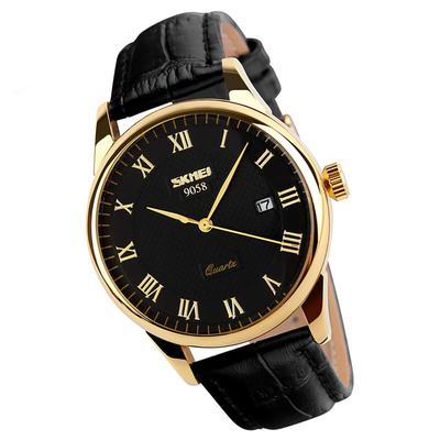 Business Black Leather Day of the Day Gift Men's Wristwatch, Waterproof, Strap, Quartz, Analog, Stylish, Classic, Casual, Simple, Date, Week,