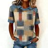 Felpa con Scollo alla Moda da Donna, Patchwork Stile Cowboy, Felpa con Cappuccio Stampata Casual, Top a Maniche Corte
