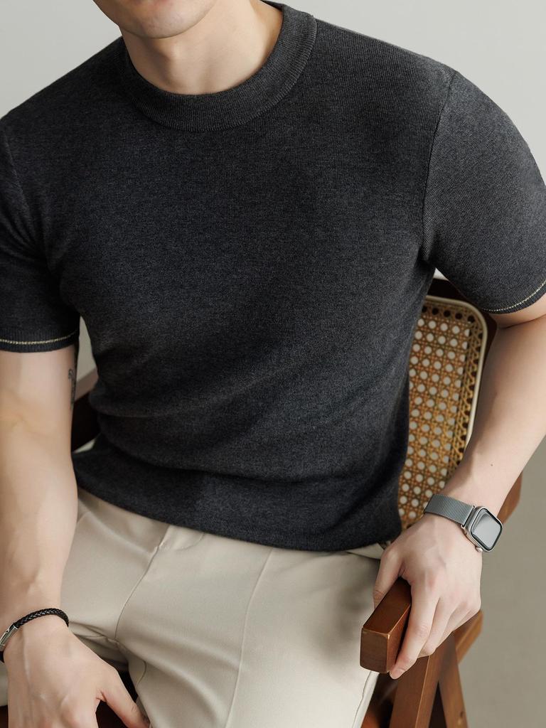 Men's Wool Mulberry Silk Knit Short Sleeve T-shirt - 2026 Spring Fashion