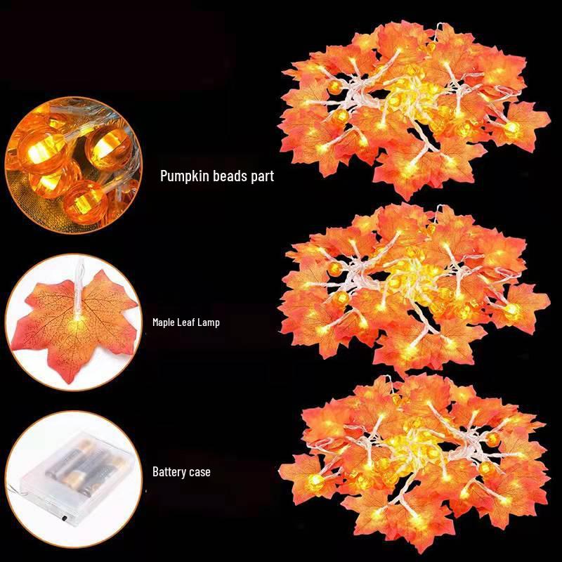 LED Pumpkin & Maple Leaf String Lights for Outdoor Halloween & Thanksgiving Decor