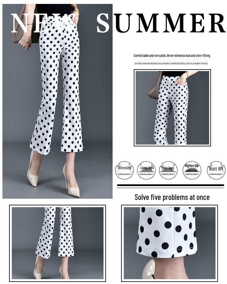 2025 New Arrival: Women's Polka Dot Slim Fit Flare Cropped Pants with Elastic Waist