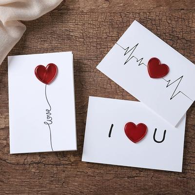 3/1 Pièces Cartes Cadeau Saint-Valentin Carte Postale d'Amour Invitation de Mariage Cartes de Vœux Anniversaire pour Elle Carte Cadeau Saint-Valentin