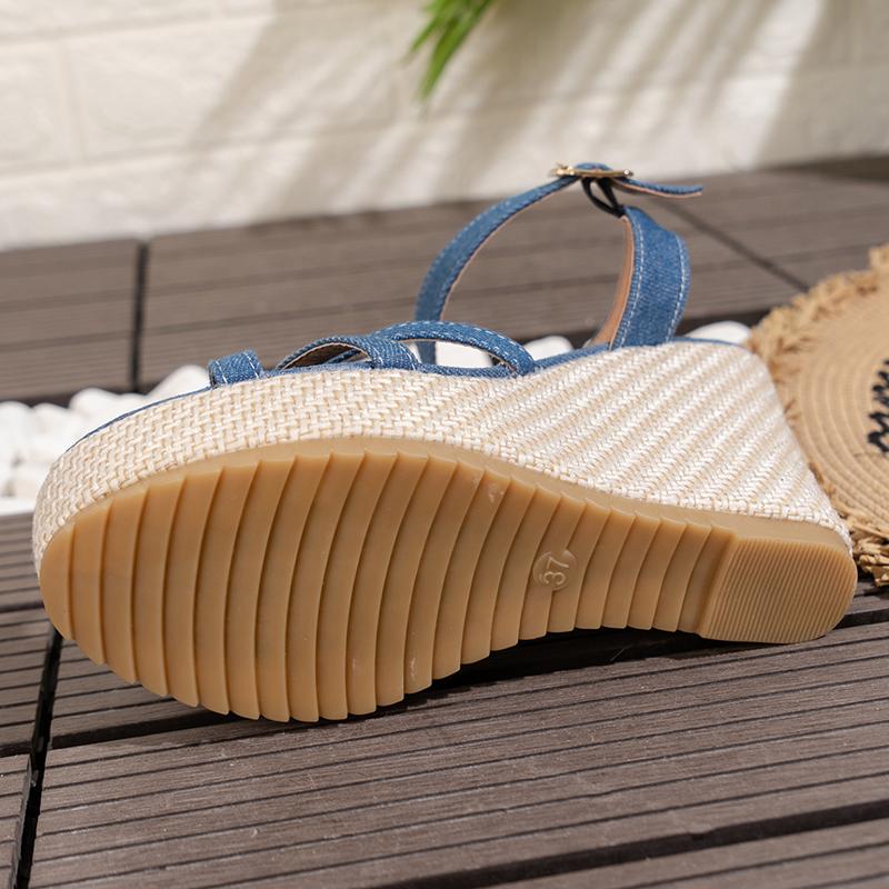 Sandali con zeppa e cinturino alla caviglia per donna 2024 Sandali estivi con plateau spesso Mujer Denim Tacchi super alti Sandali da gladiatore Donna