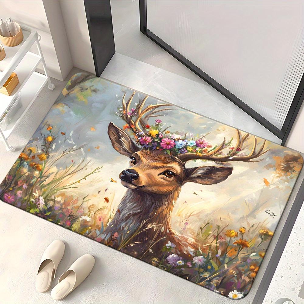 

1pc Charming Deer with Floral Crown Doormat Non-Slip Absorbent Microfiber Rug for Bedroom Living Room Outdoor 40x60cm