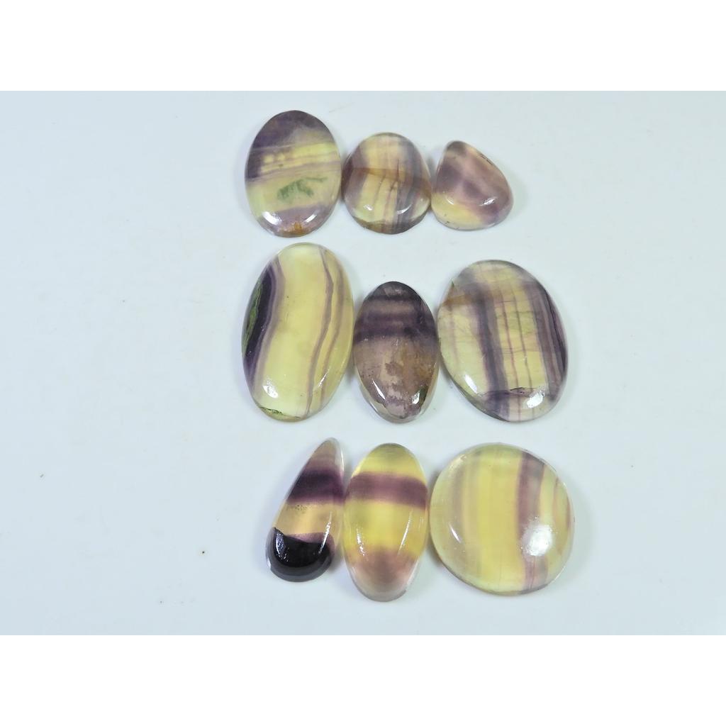 176Cts. Natural Rainbow Fluorite Mix Cabochon Loose Gemstone 09 Pcs Lot C-918