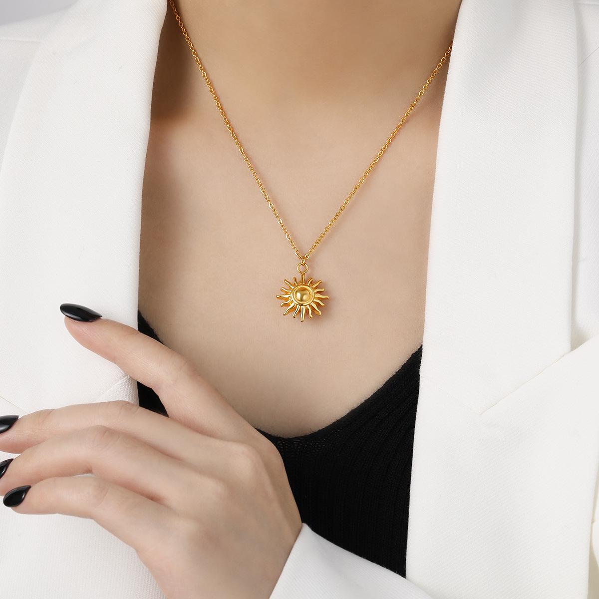 

Греческое ожерелье из титановой стали с золотым покрытием Подсолнух - Женская модная цепочка для ключицы