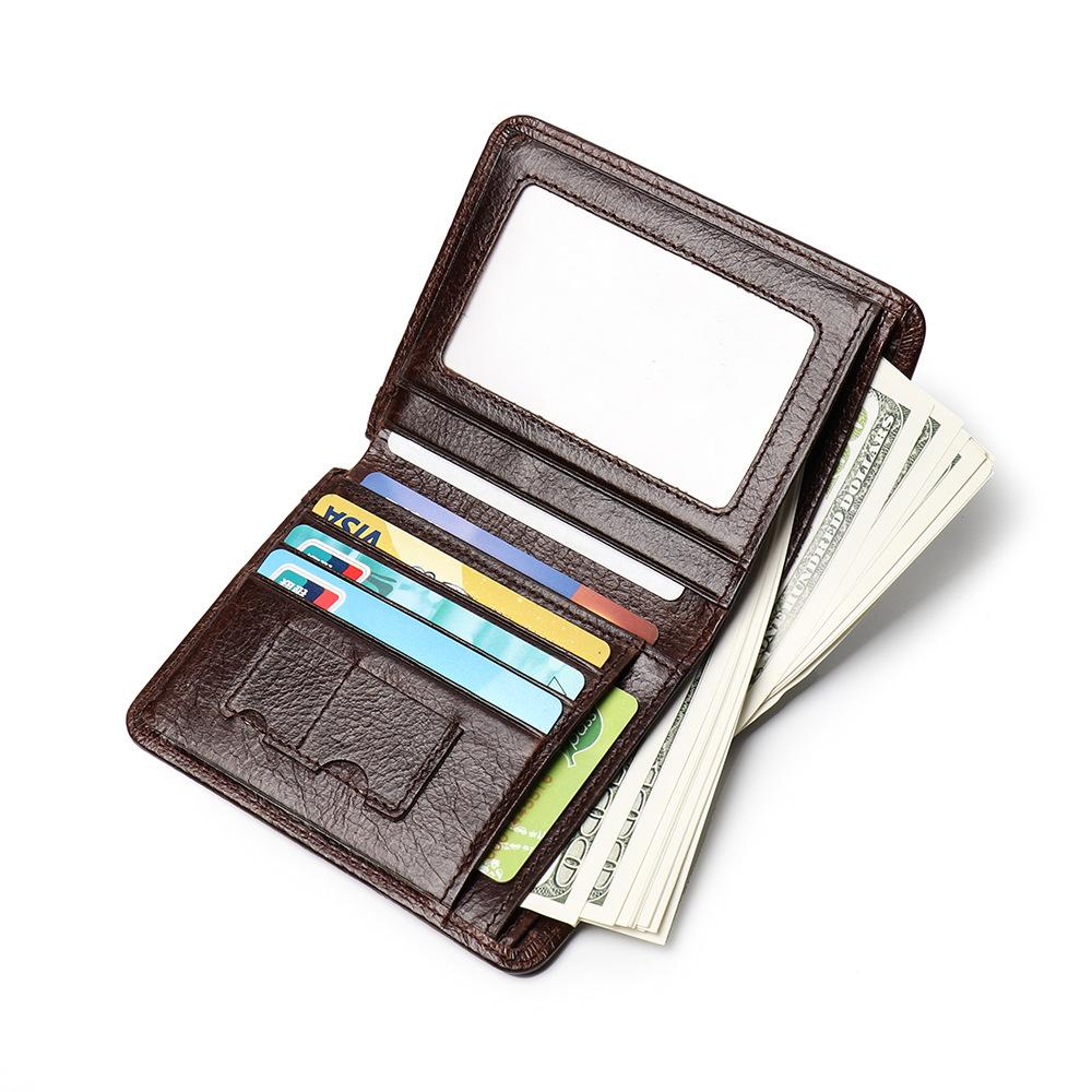 Oil Wax Leather Short Wallet, Leather Anti-Magnetic Dollar Clip, Multi-Card Position Can Be Used As Rfid Card Bag, First Layer Leather Wallet