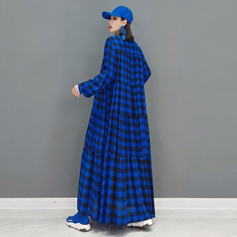 Xitao Plaid Pleated Fashion Loose Dress GWJ0734