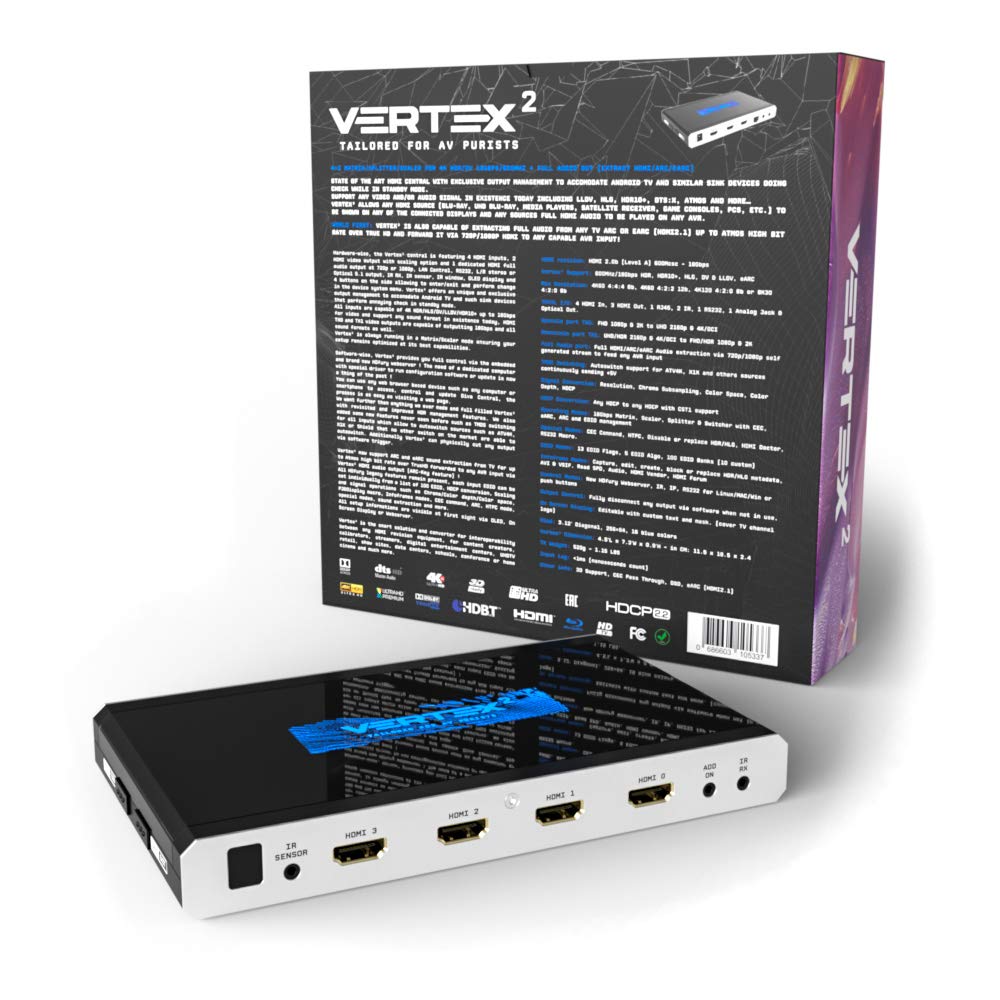 HDFury Vertex2 4K Compatible 4 Input 2 Output Matrix HDMI with Audio HDCP EDID 4K Vertex2 18Gbps Switcher/Distributor/Scaler Separation, Conversion,