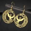 My Shape Phoenix Celtics Knot Drop Earrings for Women Crescent Moon Beautiful Fire Bird Dangle Earring Stainless Steel Jewelry