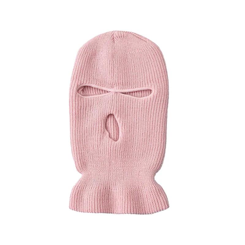 Motorcycle Windproof Full Face Knit Hats Custom SkiMask Men Warm Wool Balaclava Embroidery Winter Hats Knitted 3 Holes Ski Mask