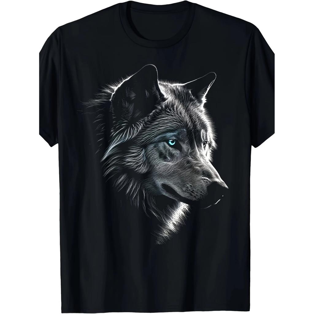 Men's Soft T-shirt with Eye-catching Wolf Face Pattern, Casual and Comfortable, Machine Washable T-shirt, Summer T-shirt