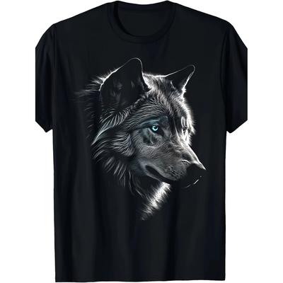 Men's Soft T-shirt with Eye-catching Wolf Face Pattern, Casual and Comfortable, Machine Washable T-shirt, Summer T-shirt
