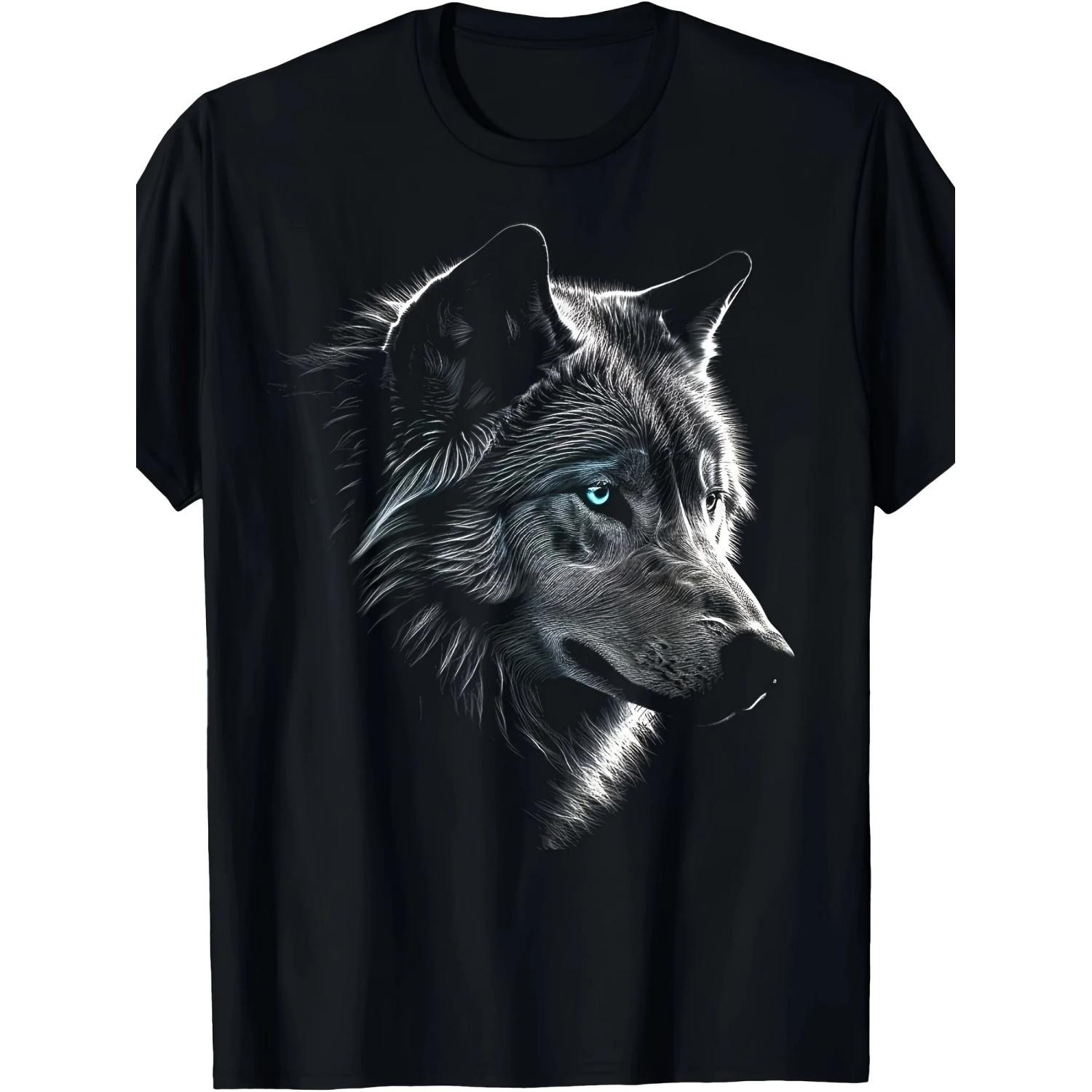 

Men s Soft T-shirt with Eye-catching Wolf Face Pattern, Casual and Comfortable, Machine Washable T-shirt, Summer T-shirt XXXXXL чорний