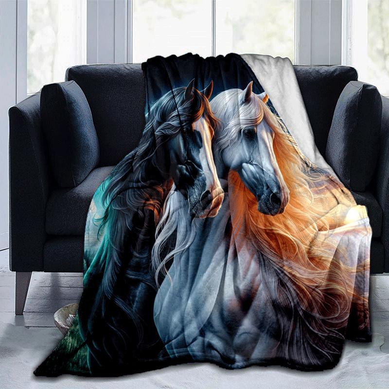 1pc Horse Printing Lightweight Flannel Blanket, Comfortable and Warm Blanket, for Camping Sofa Bed and Couch Office, Gift