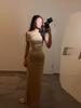 2026 European Spring/Autumn Rhinestone One-Shoulder Cut-Out Slim Fit Long Dress for Women