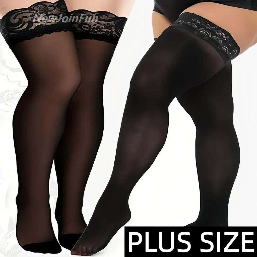 Freeauce Elastic Over Large Plus Size Lace Thigh High Knee Black Stockings Xl Sexy Fishnet Stocking Long Socks For Office Women