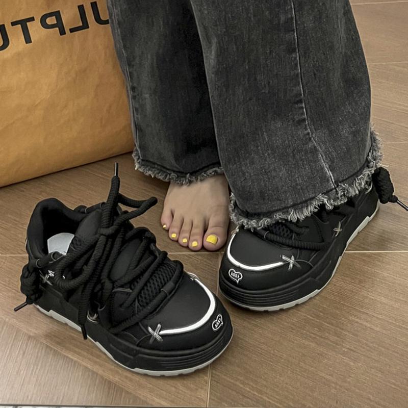 Y2K Cross Lace Up Thick Bottom Vulcanized Shoes Women Mixed Color Breathable Platform Sneakers Woman Autumn Chunky Student Shoe
