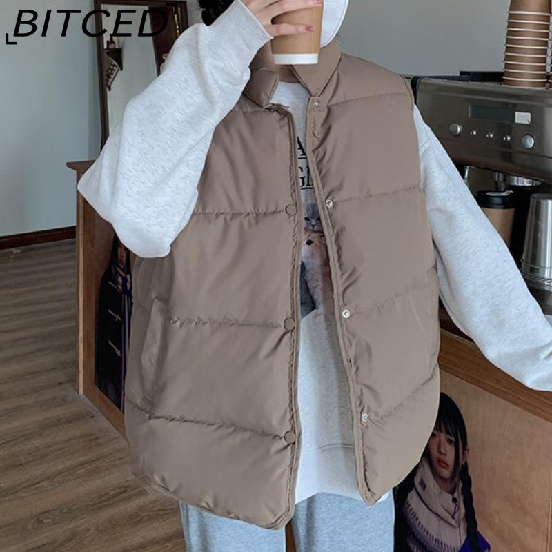 BITCED Down-Filled Cotton Vest for Women Stand-Up Collar, Short-Length Autumn/Winter Loose-Fit Cotton Jacket Lightweight Vest Outerwear