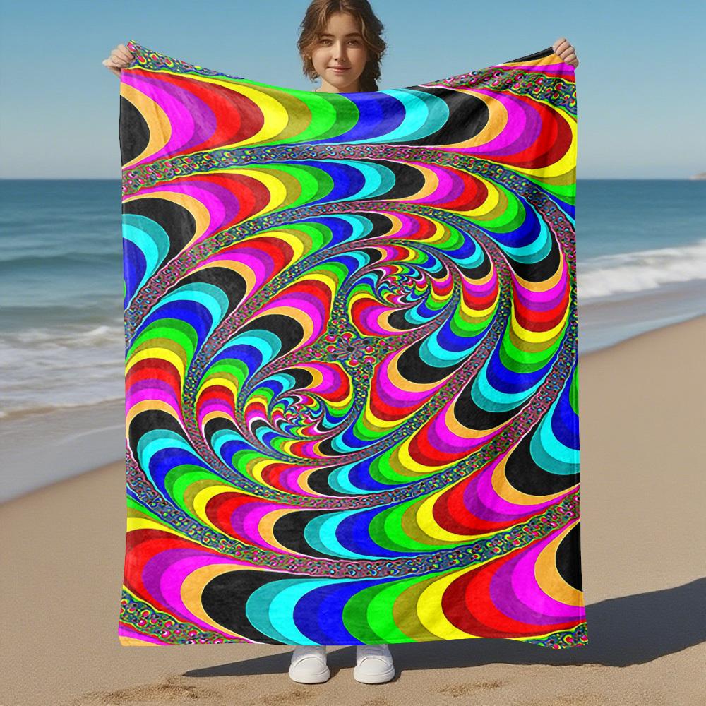 1PC Psychedelic PatternOutdoor Flannel Blanket - Soft Plush Decor for Picnics, camping, Bedroom, Playroom, Office, or Lunch Break 1247A