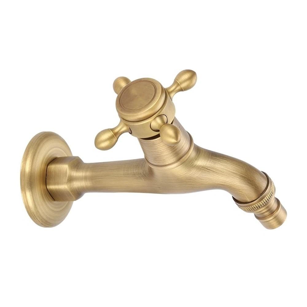 Antique Brass Faucet Wall Mounted Single Handle Washing Machine Faucet Single Cold Water G1/2" Connection Faucet Tap Sink