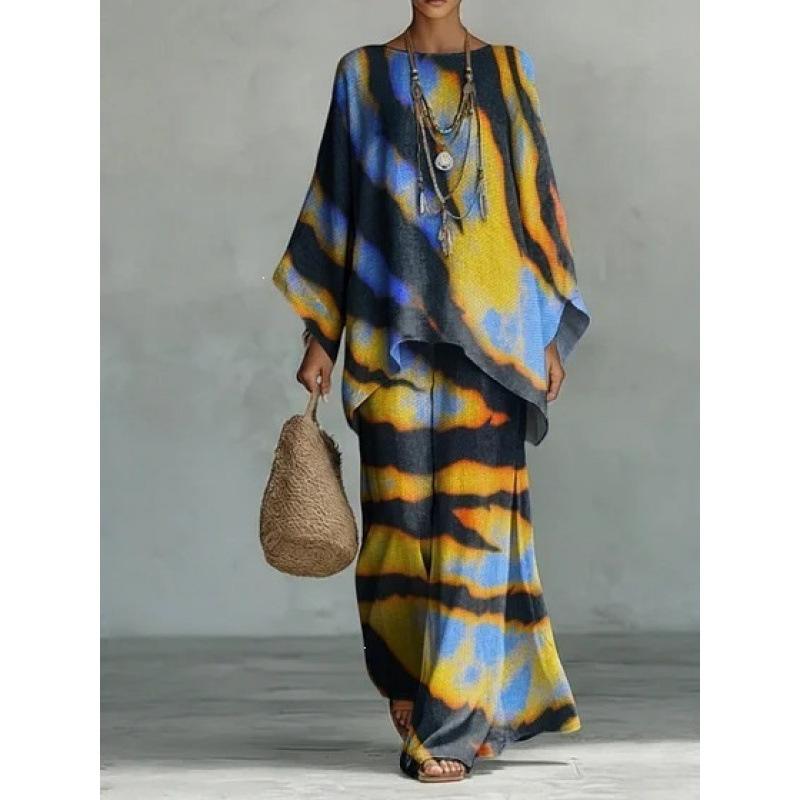 16 European and American women's clothing Y1 large size thin ethnic style dress set Bohemian casual large size jumpsuit