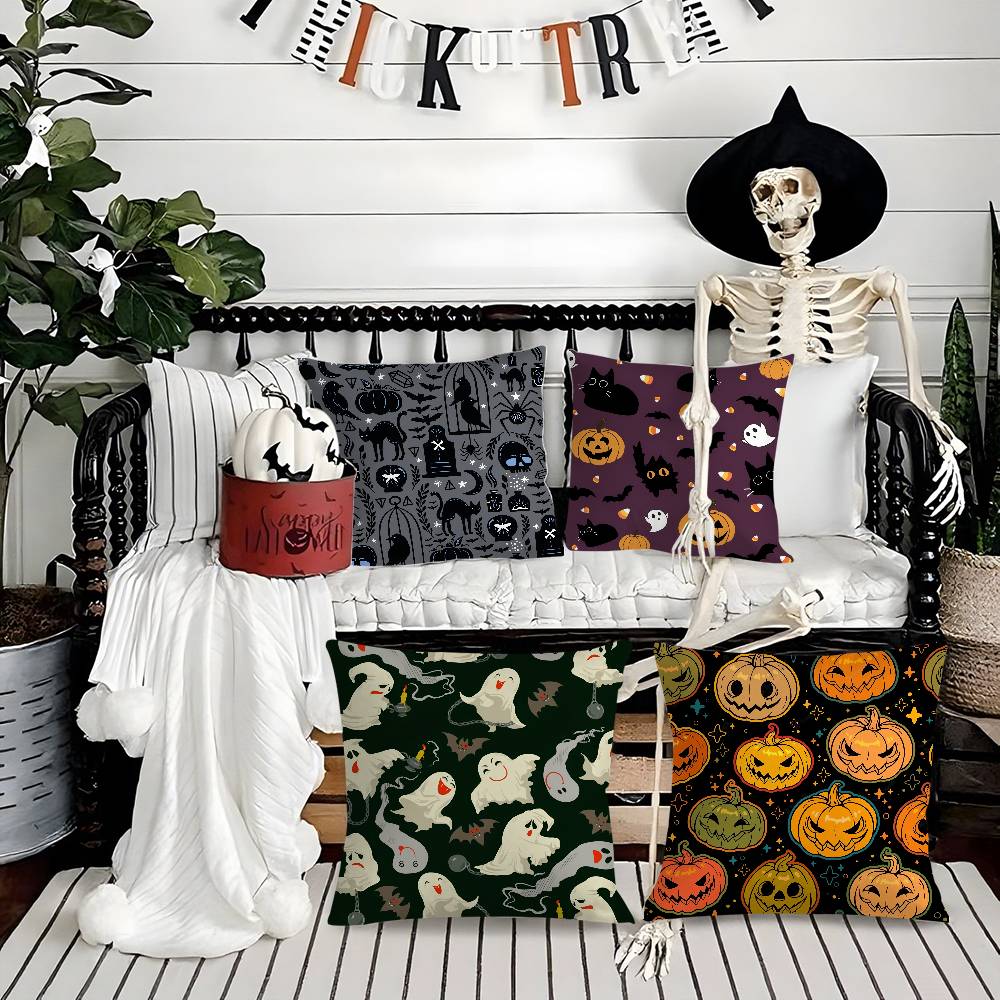 Halloween Witch Hat Pillow Case Holiday Horror Atmosphere Short Plush Double-Sided Printing Home Cushion Cover
