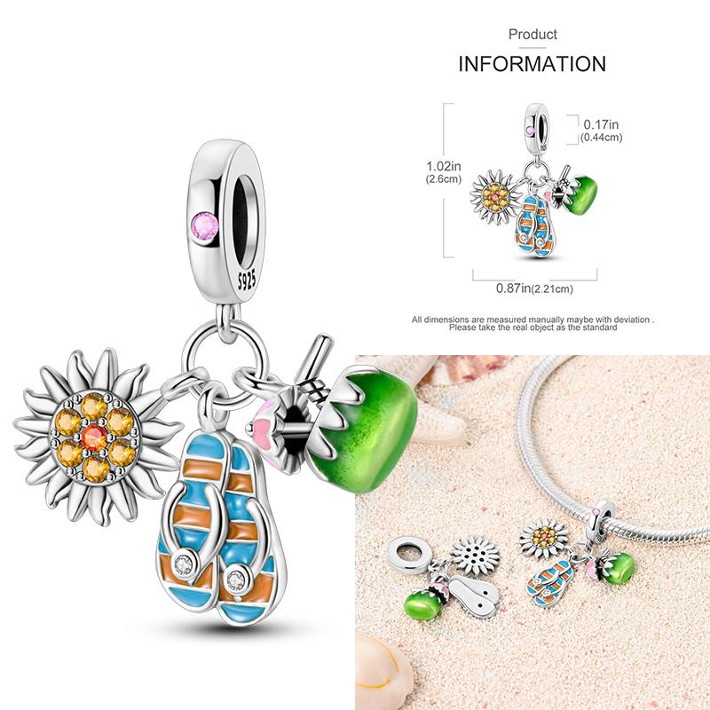 Copper Charms Clock Ocean Sea Turtle Mermaid Heart Shape Beads Fit Original Pan Pendant Bracelet Diy Woman Jewelry