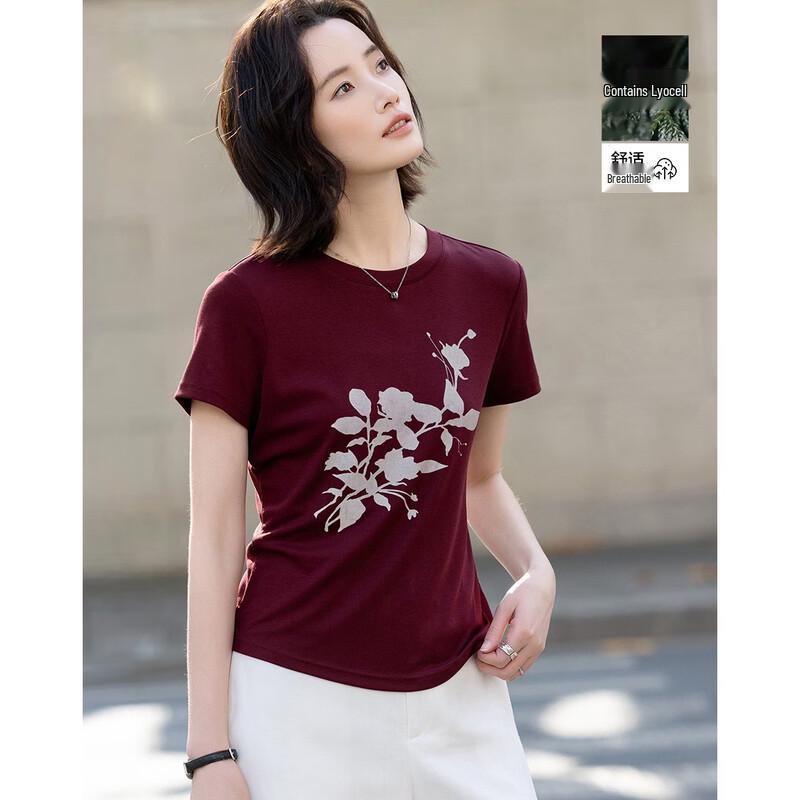 Women s Lyocell Blend Slim Fit Printed Round Neck T-Shirt XL