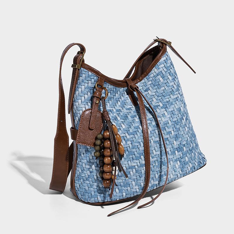 2025 New Trendy Versatile Simple Woven Bucket Bag Large Capacity Tote Bag Fashionable Shoulder Crossbody Bag for Women