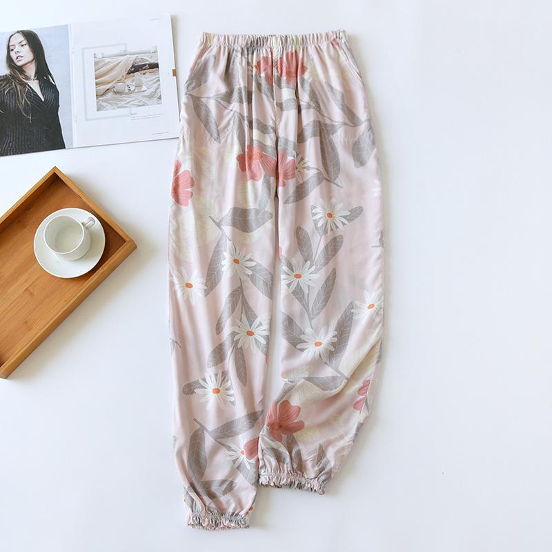 Damen Sommer Viskose Schlafhose - Dünne Baumwollgaze, Bündchen, Mückensicher, Mehrfarbig Strand- & Klimaanlagenhose