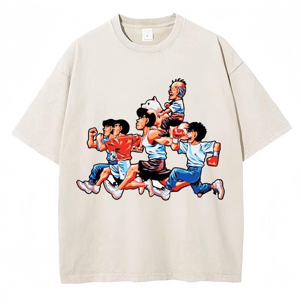 Vintage Gewaschene T-Shirts Anime Hajime No Ippo Kamogawa Boxen Gym Makunouchi KGB T-Shirts Unisex Damen Locker Baumwolle Sommer T-Shirt